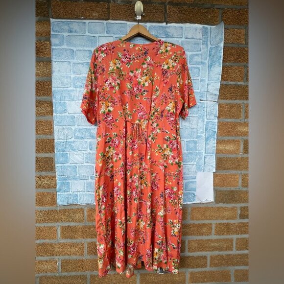La Cera Button Front Short Sleeve coral floral print Dress  size 1X - Picture 7 of 10
